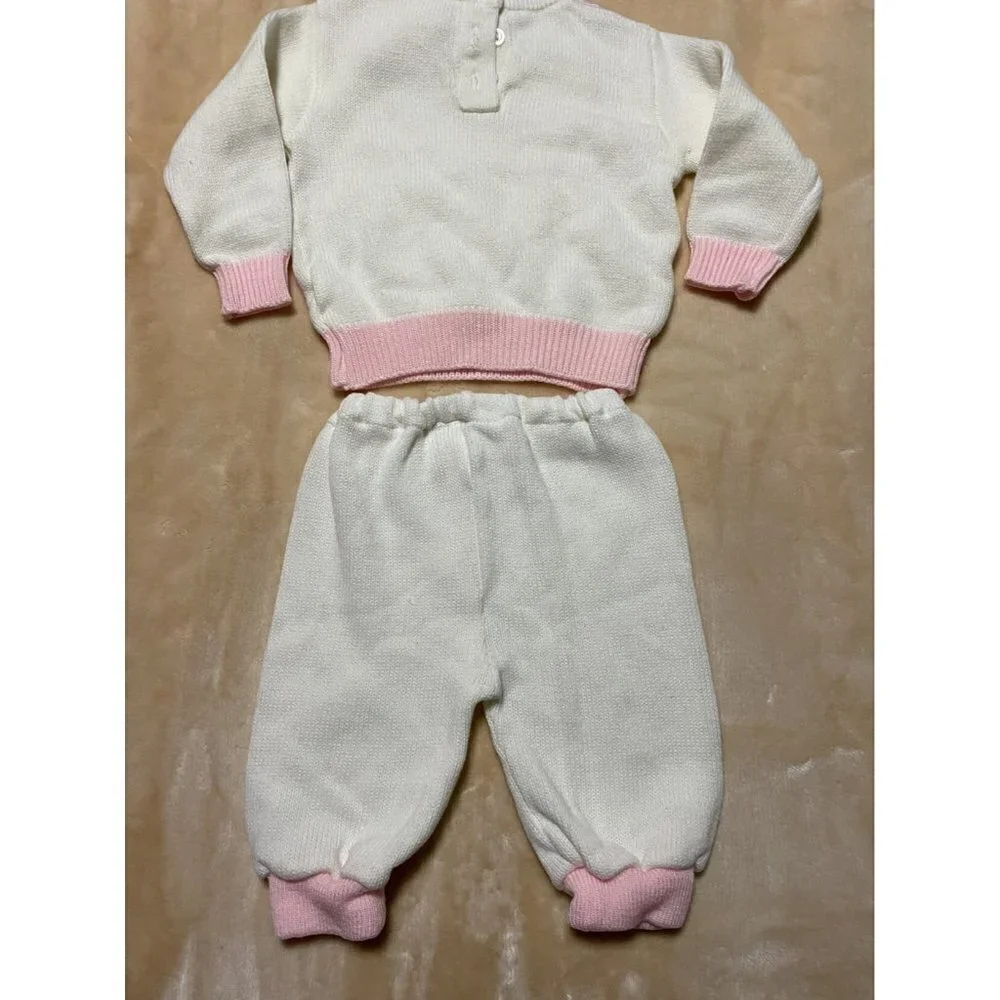 Vintage Baby Crest Two Piece Knitted Sweater And Pants Girl Size 6-9 Months